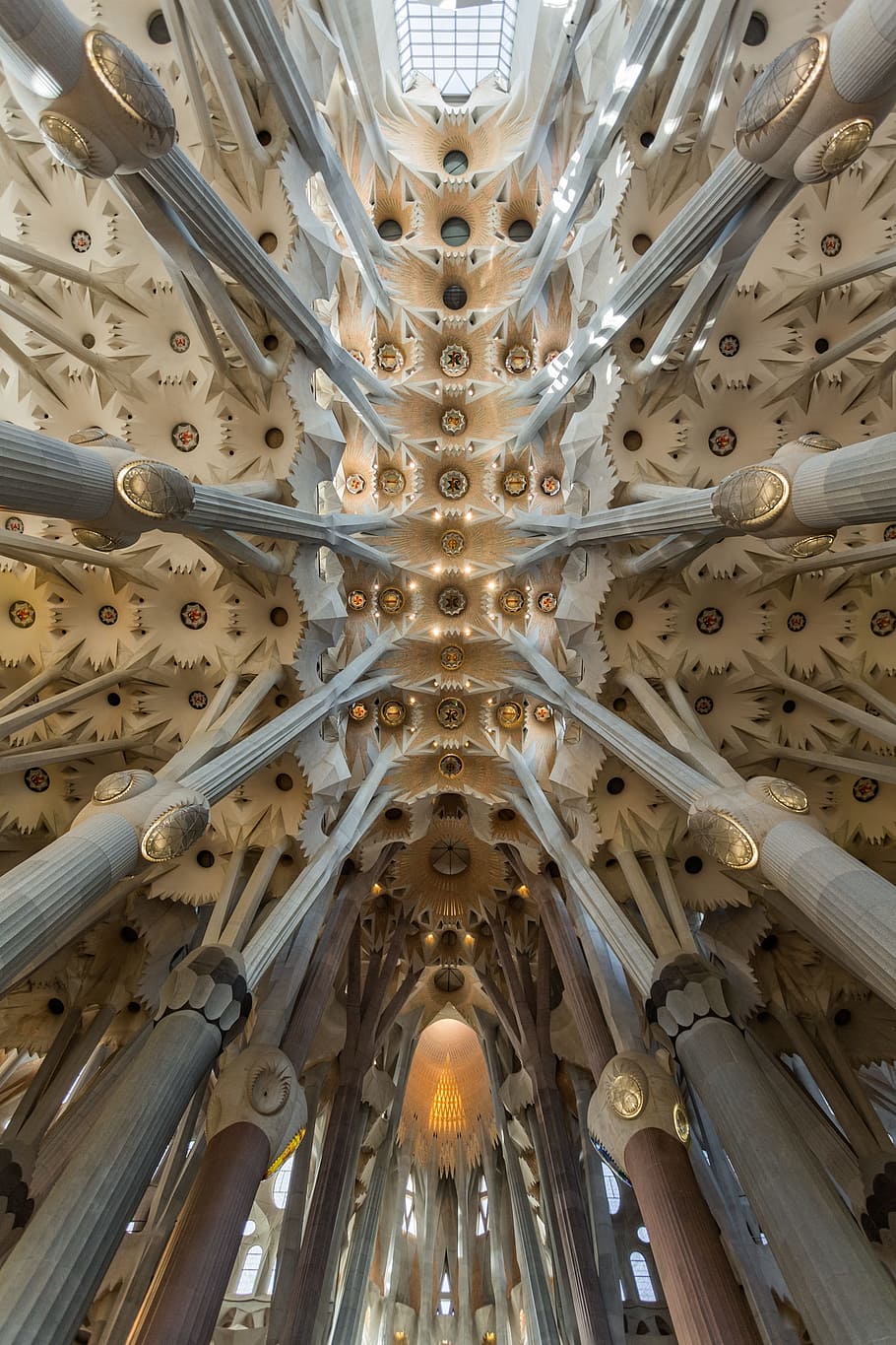 Sagrada Familia, Barcelona, ​​España, arquitectura, Gaudí, Sagrada, Familia, vista de ángulo bajo, techo, interior
