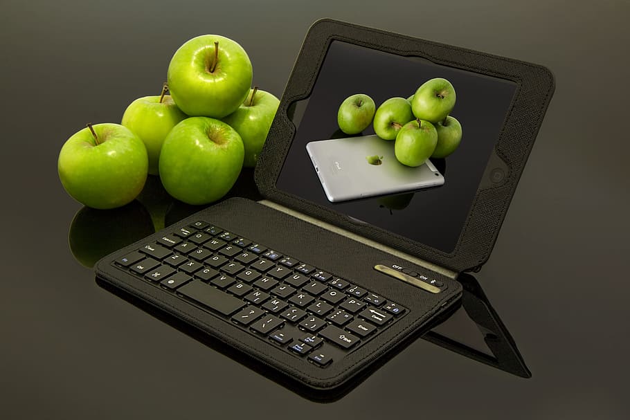 black, tablet, compute, keyboard, besides, green, apples, apple ipad, internet, communication