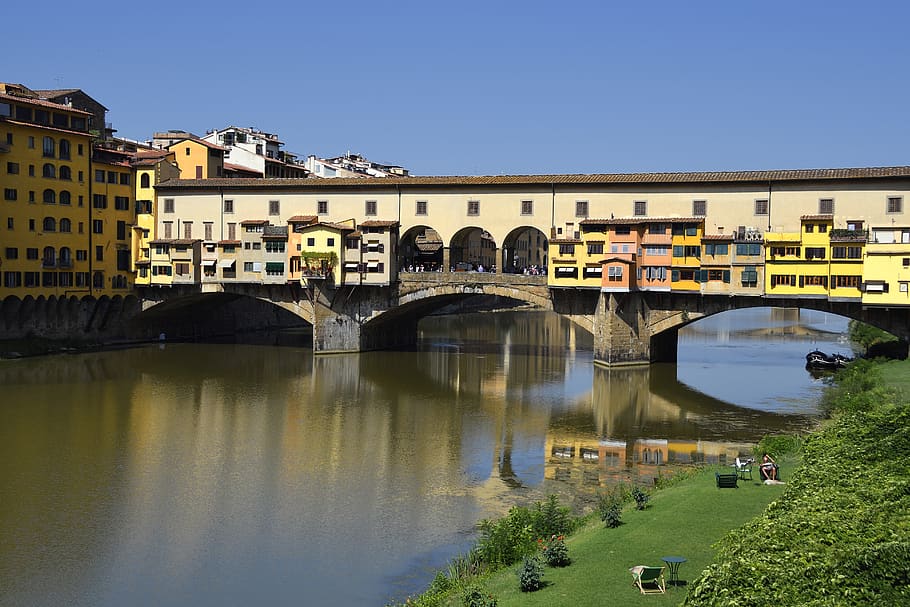 florence, ponte vecchio, italy, river, tuscany, architecture, built structure, water, connection, bridge