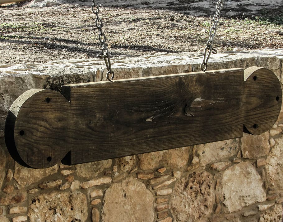 cyprus, ayia napa, monastery, medieval, gong, wooden, empty sign, wood - Material, plank, rope