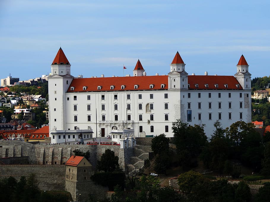 bratislava, slovakia, castle, building exterior, built structure, architecture, building, sky, tree, city