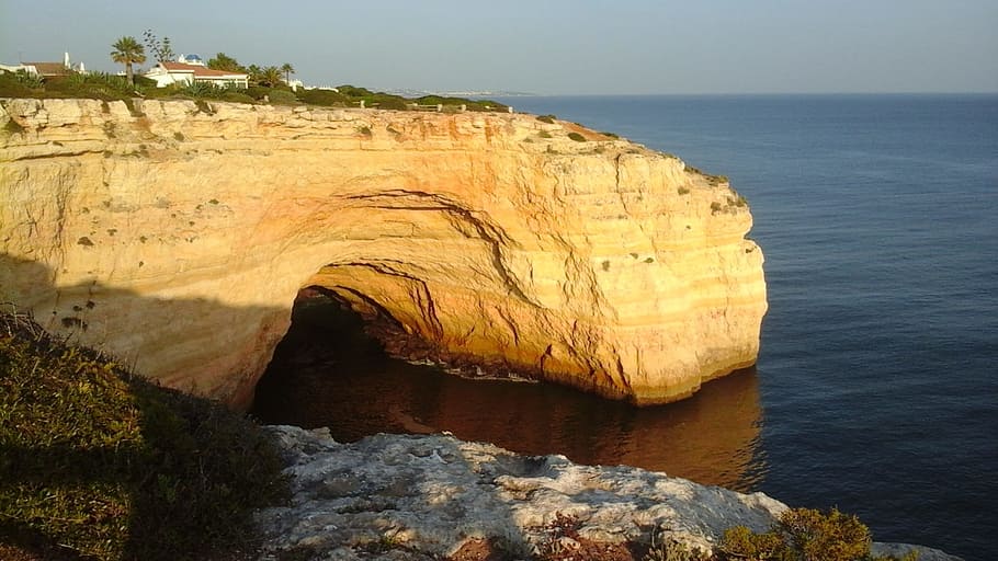Algarve, Oceano, Arenito, Caverna, precipício, litoral, natureza, água, mar, ninguém