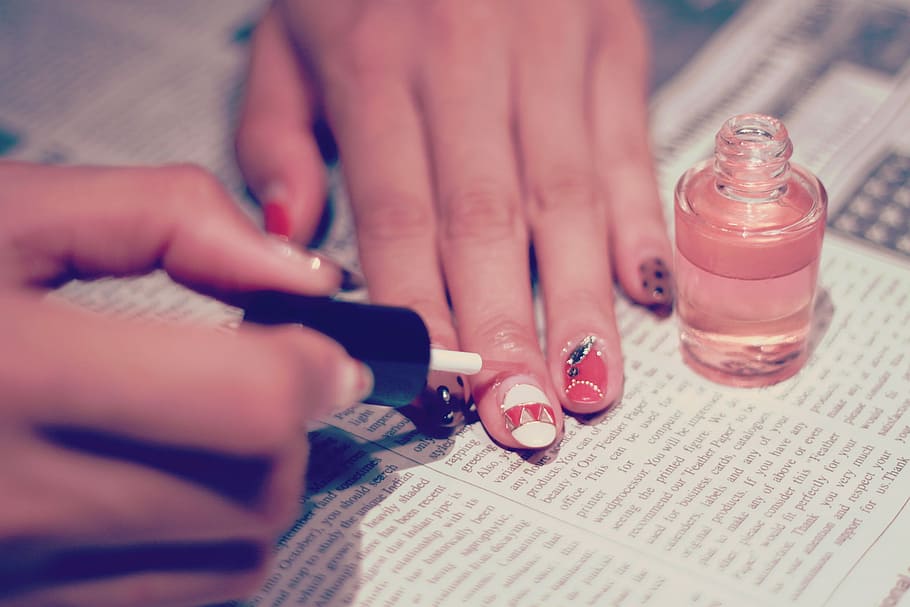 woman, applying, nail, polish, hands, nail polish, human Hand, manicure, women, close-up
