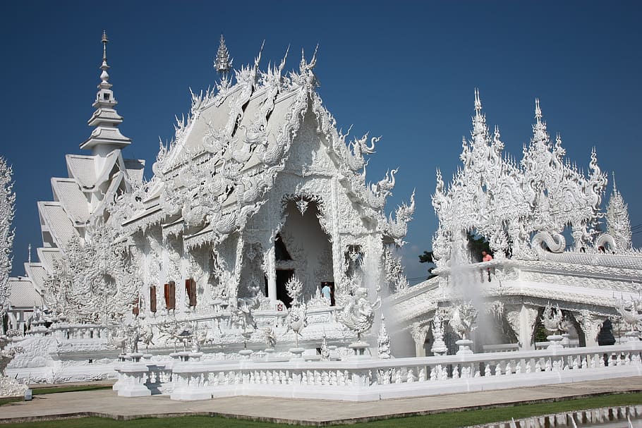 white temple, chiang rai, thailand, sky, asia, architecture, built structure, religion, belief, winter