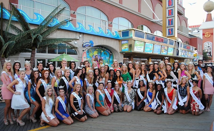 miss american pageant, participants, contestants, competition, group, girls, attractive, boardwalk, people, cultures