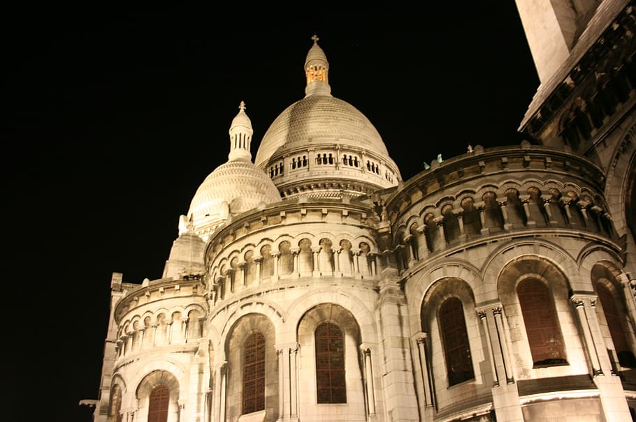 Sacre Coeur, Iglesia Católica, París, exterior del edificio, arquitectura, estructura construida, vista de ángulo bajo, destinos de viaje, nadie, arco
