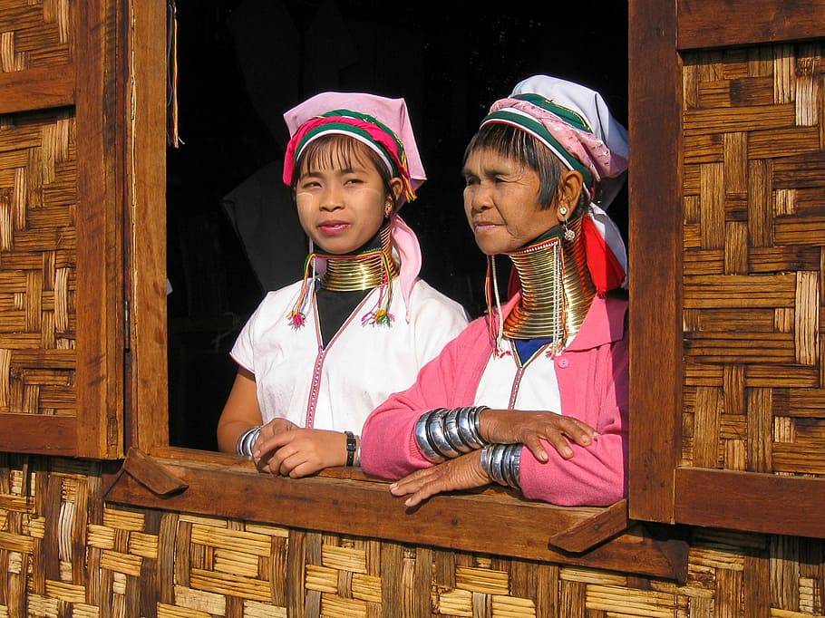birmania, mujer, cuello extendido, culturas, personas, asia, cultura indígena, pañuelo, ropa tradicional, aldea