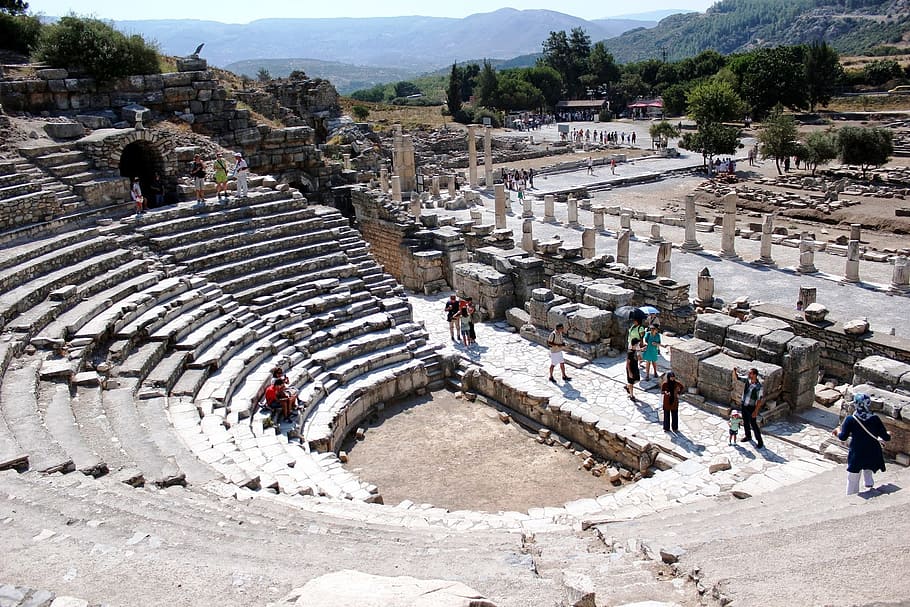 ancient theatre, theatre, ancient, mediterranean, ege, efes, architecture, history, old ruin, built structure