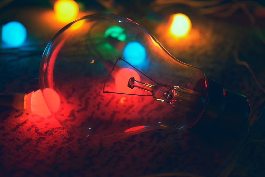 lamp, bulb, colorful, lights, night, close-up, indoors, glass - material, bottle, red