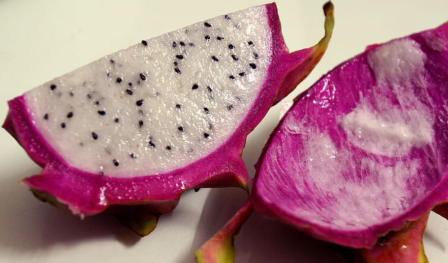 food, fruits, dragon fruit, shell, cut pieces, close-up, pink color, freshness, flower, flowering plant