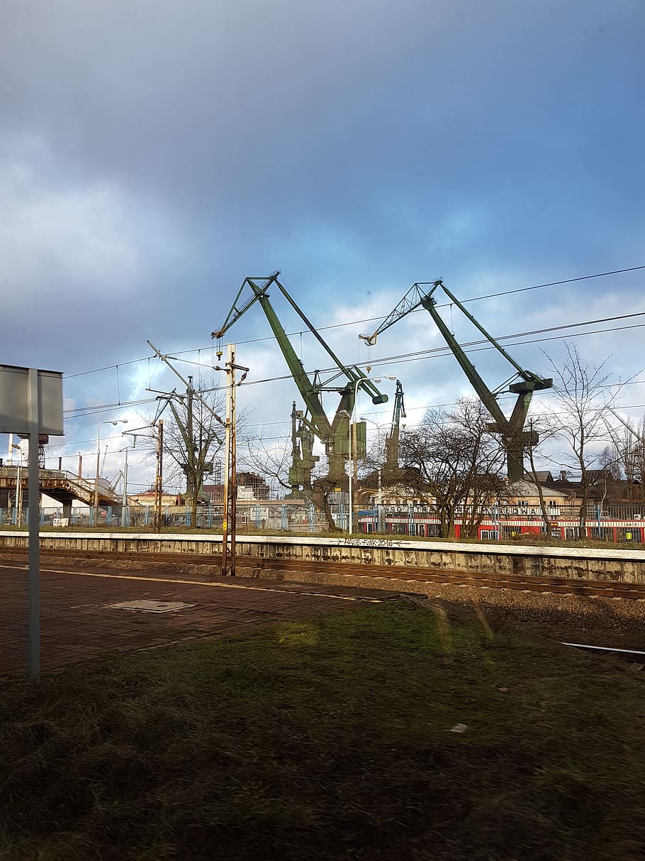 gdansk, city, crane, shipyard, sky, cloud - sky, architecture, nature, built structure, industry