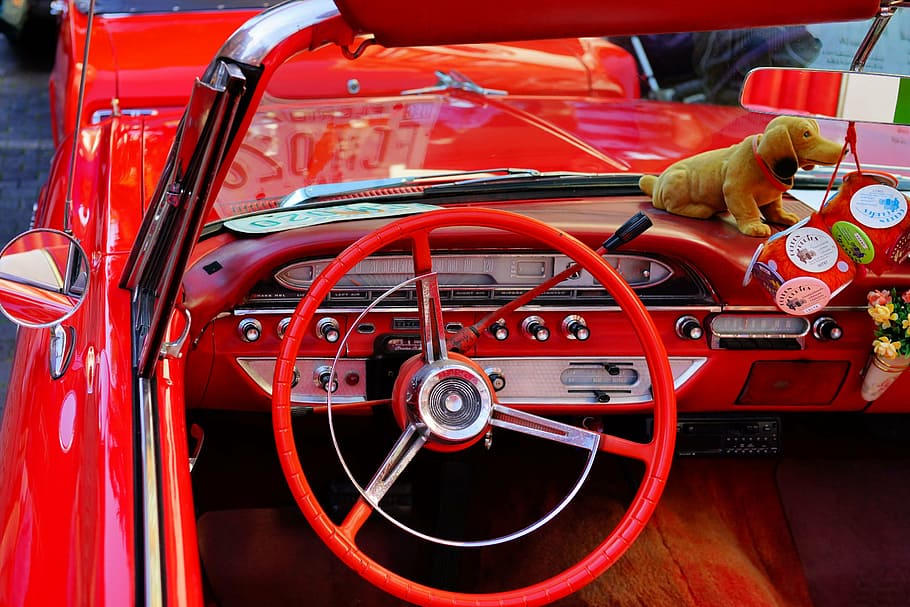 auto, classic, us-car, oldtimer, nostalgic, steering wheel, automotive, nostalgia, dashboard, interior