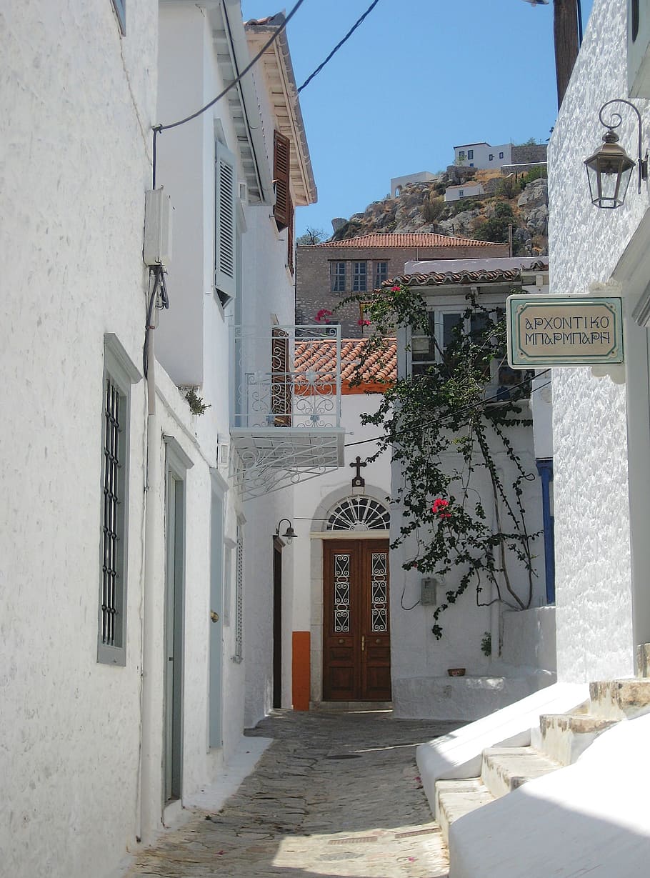 island, hydra, alleyway, architecture, vacation, greek islands, built structure, building, building exterior, city