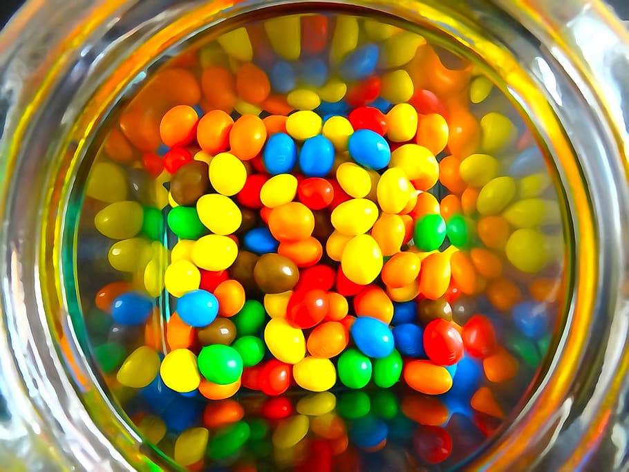 jar, coated, chocolates, candy, food, gluttony, sugar, confectionery, colors, colorful