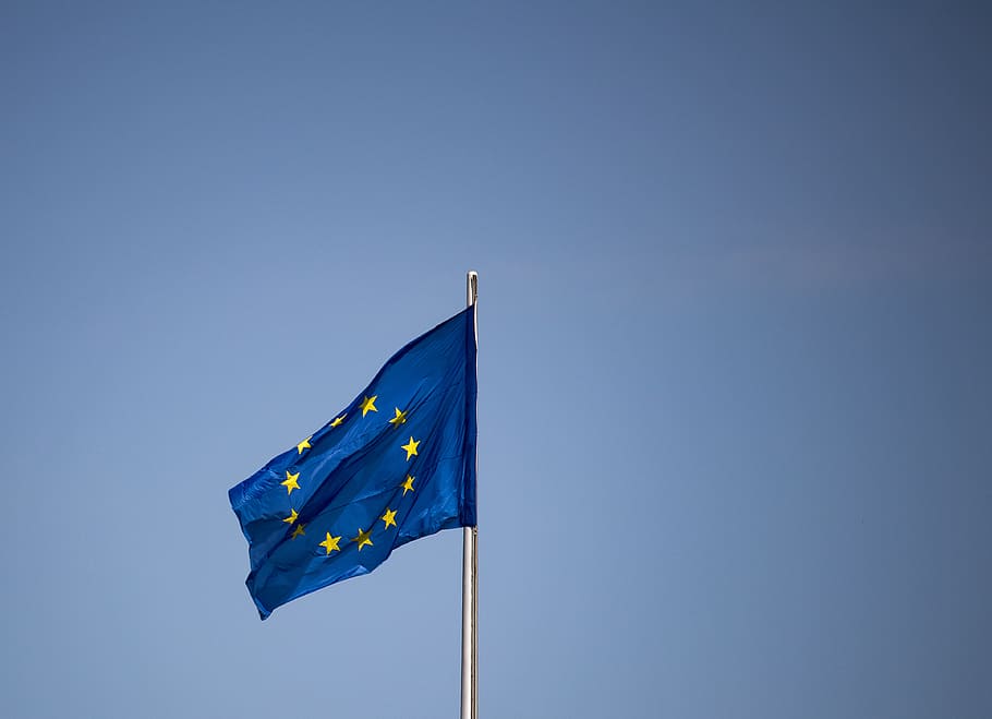 bandera, europa, bandera de la ue, estrella, azul, cielo, aleteo, ue, estados de américa, cooperación