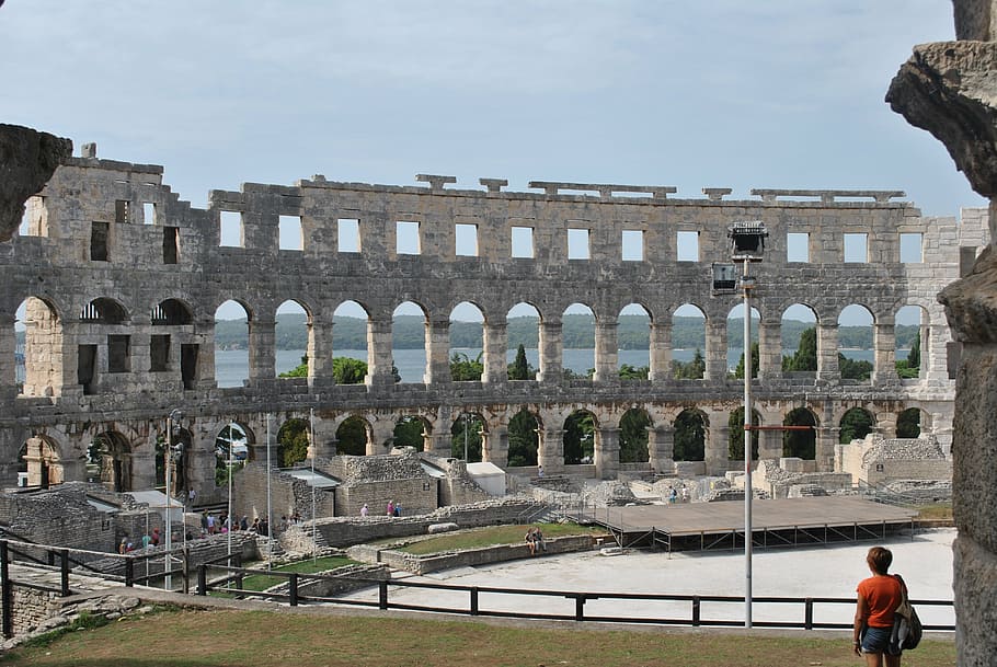 amphitheater, pula, croatia, arena, roman, gladiators, history, the past, architecture, ancient