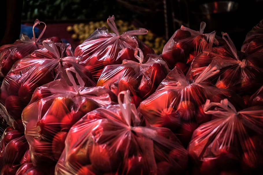 embalagens de plástico transparente, tomate, saco de plástico, comida, plástico, saco, mercado, cor, vermelho, loja
