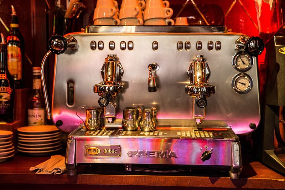 mesin kopi expresso, duduk, bar cafe, france., ditangkap, canon 6, 6d, kopi expresso, mesin kopi, bar