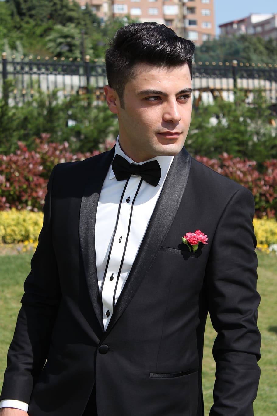 man, wearing, black, suit jacket, son in law, wedding, tuxedo, bride groom, marriage, classic