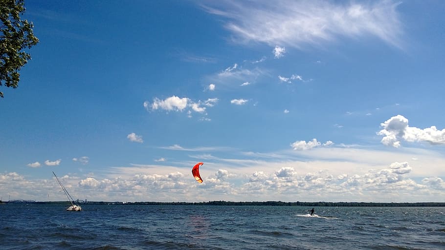 Lake, Nature, Clouds, Canada, Water, canada, water, glider, trees, sky, blue