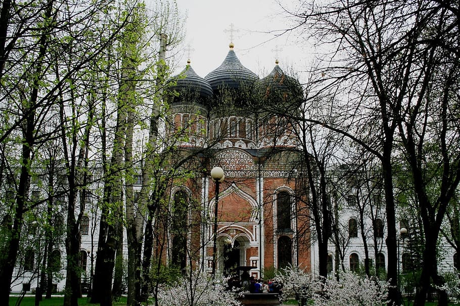 catedral, iglesia, edificio, rojo y blanco, arquitectura, religión, ortodoxo ruso, cúpulas de cebolla, negro, majestuoso