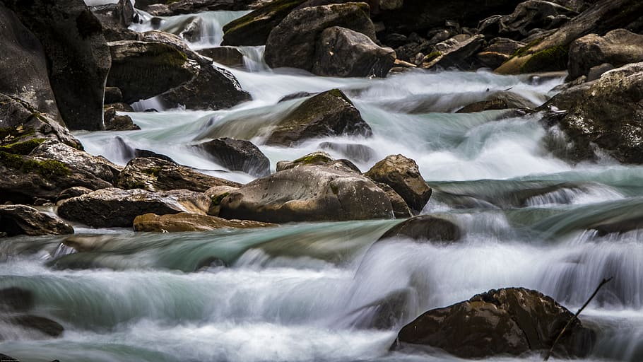 river, flow, water, nature, landscape, bach, waters, waterfall, long exposure, stones