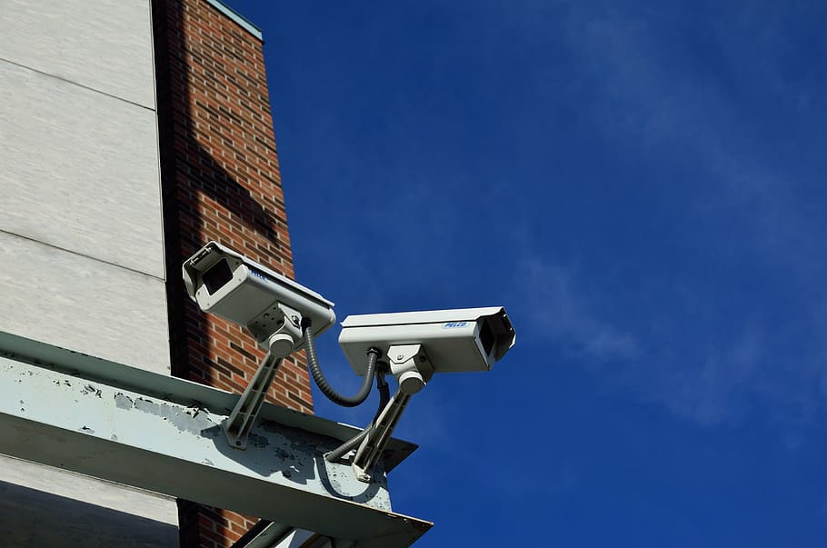two, white, surveillance camera, cctv, security, camera, privacy, surveillance, security systems, guard