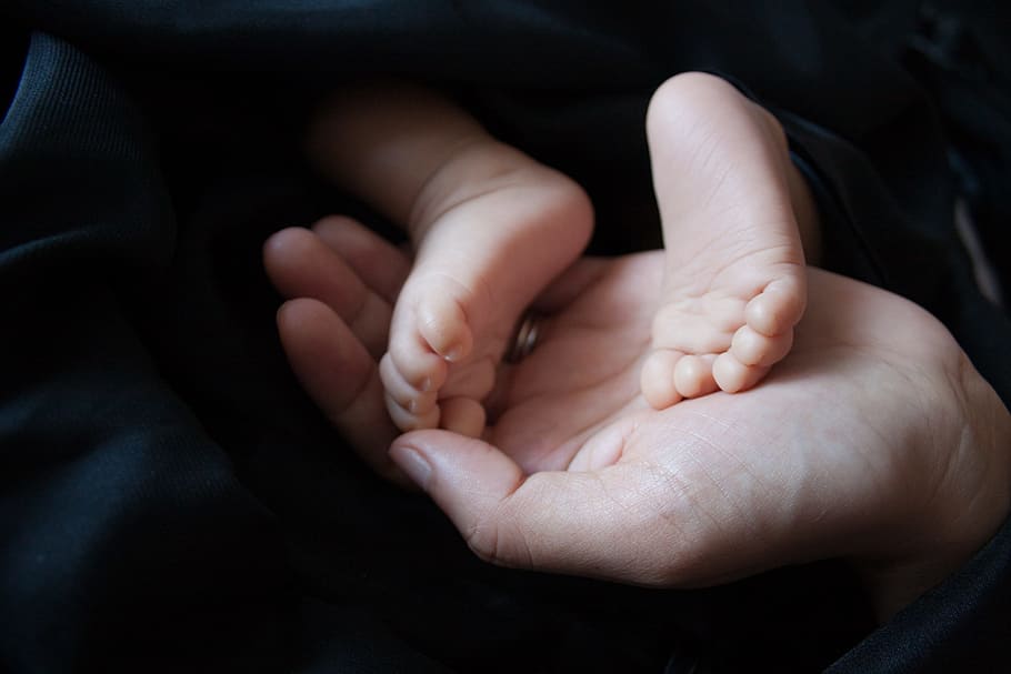 person, holding, baby, feet, cute, hand, open hand, parent, newborn, childhood