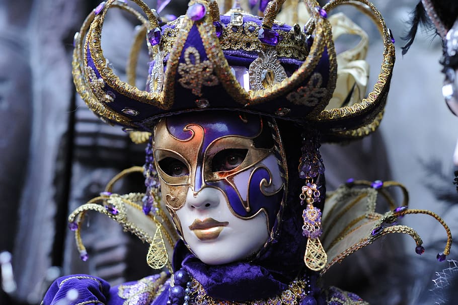 woman, wears, masquerade mask, closeup, carnival, mask, venice, disguise, costume, unrecognizable