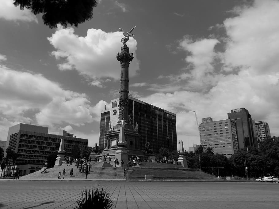 grayscale photo, building, Mexico City, Mexico, Federal District, mexico city, mexico, angel of independence, landscape, tower independence, architecture