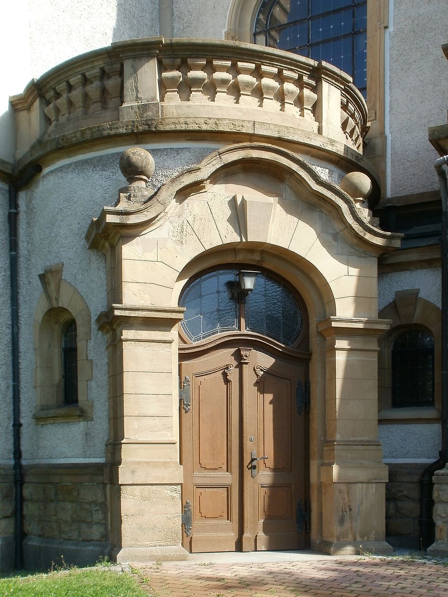 church, protestant, hockenheim, entrance, door, front, building, religion, architecture, old
