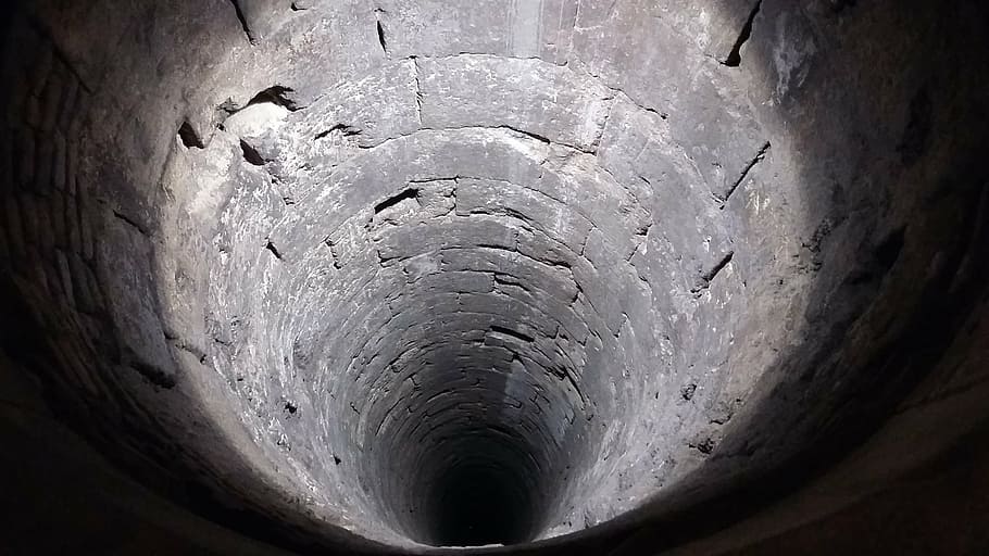 solo, fotografía en perspectiva, túnel, el pozo, la profundidad del, ladrillo, viejo, subterráneo, textured, close-up