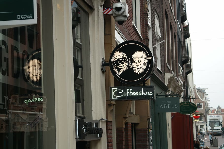 coffee shop, netherlands, holland, amsterdam, building exterior, built structure, architecture, city, communication, time