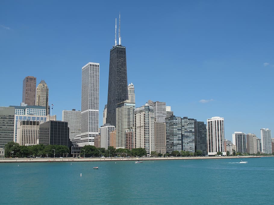 horizonte de chicago, estados unidos, centro de hancock, chicago, metrópoli, ciudad, rascacielos, horizonte, illinois, arquitectura