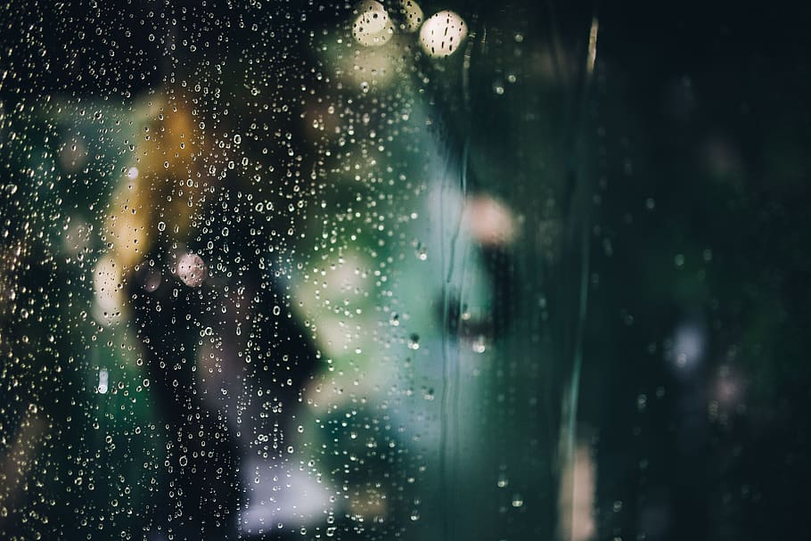 abstrak, hujan, latar belakang, kaca, jendela, basah, titisan hujan, tetes, tetesan air, aqua