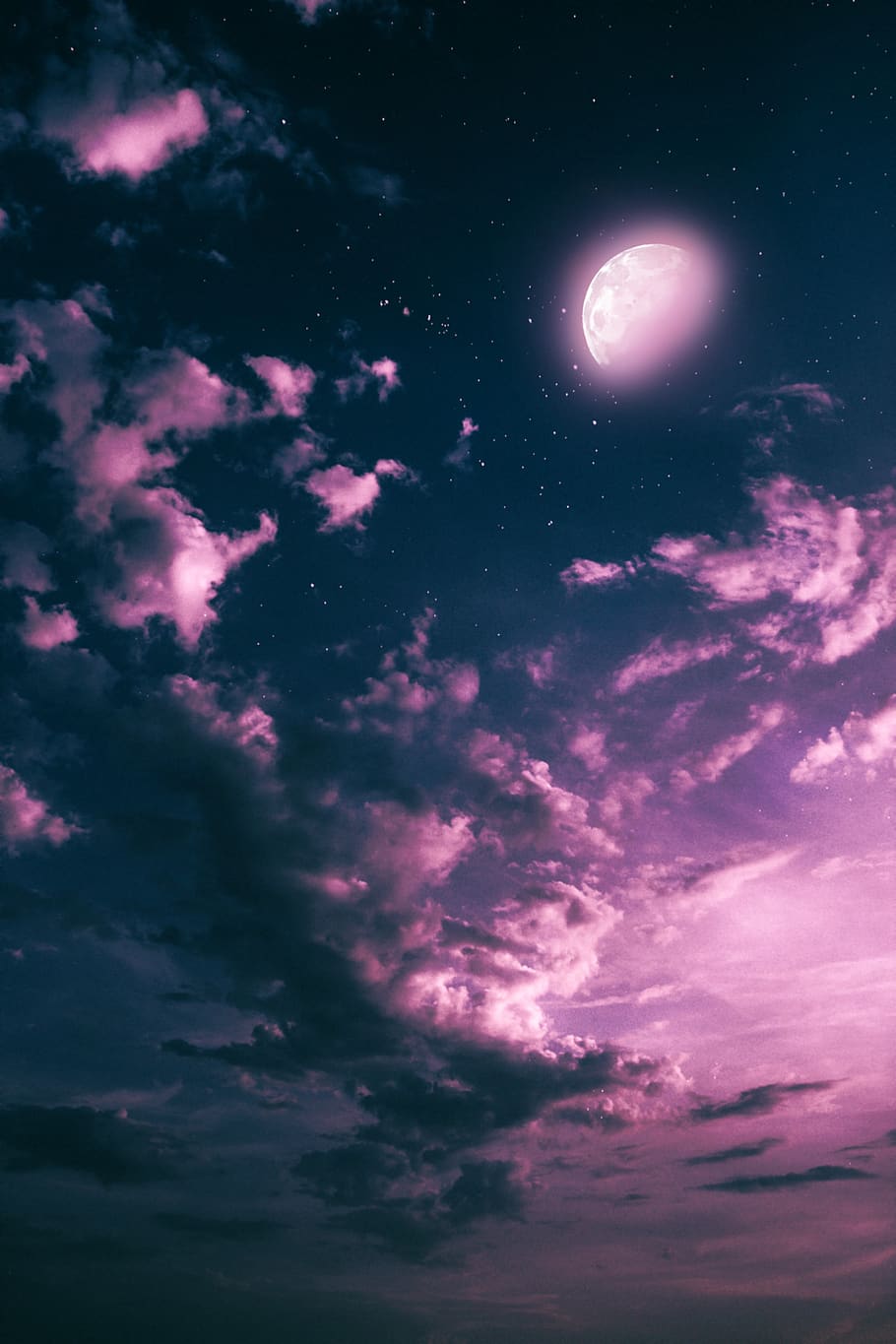 bulan, malam, awan, langit, photoshop, fantasi, merah muda, awan - langit, ruang, astronomi
