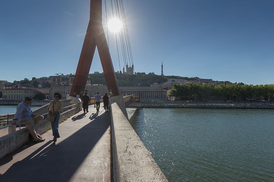lyon, jembatan, sungai, Perancis, Arsitektur, rhône, kota, pusat bersejarah, air, saint-georges