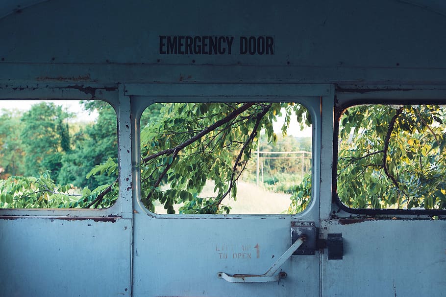 emergency door text, close, white, vehicle, door, still, items, things, emergency, steel