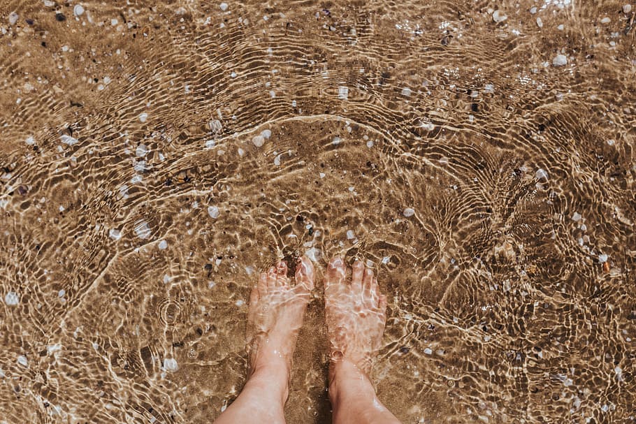 pernas, areia, fêmea, praia, caucasiano, oceano, pessoa, mar, verão, agua