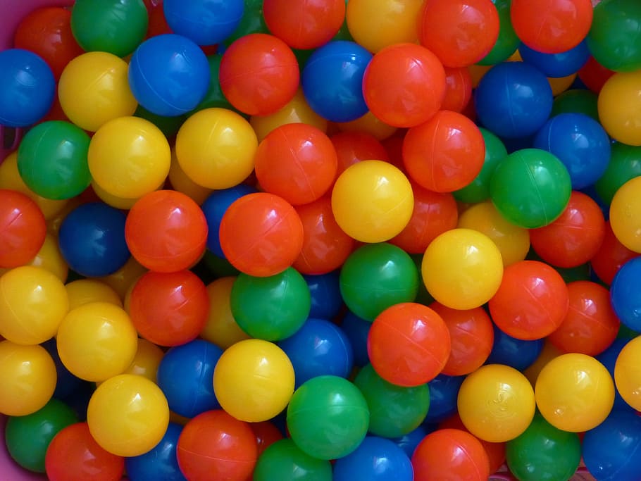 round, assorted-color, candies, close-up, photography, plastic balls, balls, colorful, color, red