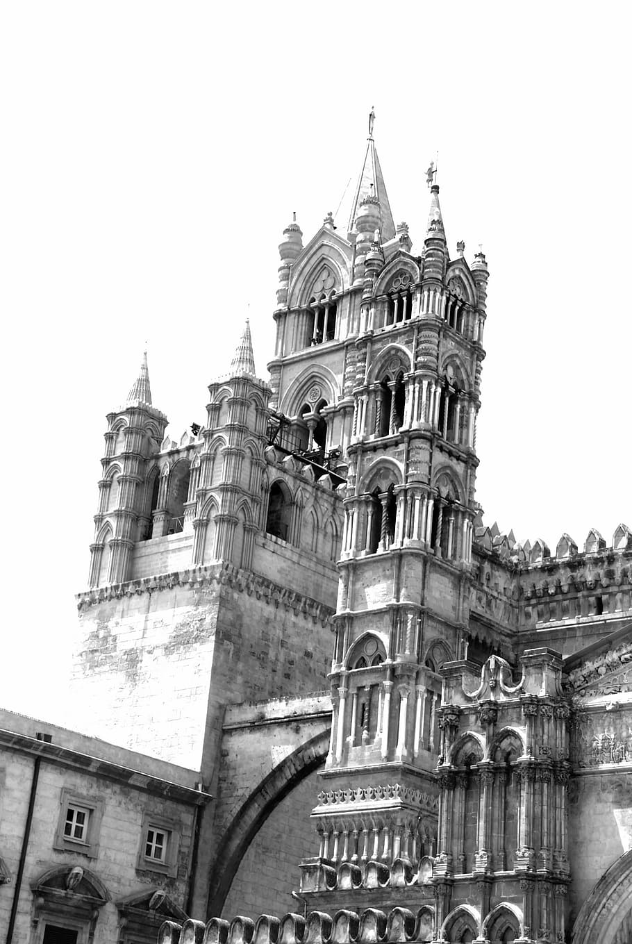 Palermo, monocromo, blanco y negro, catedral, iglesia, arquitectura, sombrío, exterior del edificio, estructura construida, cielo