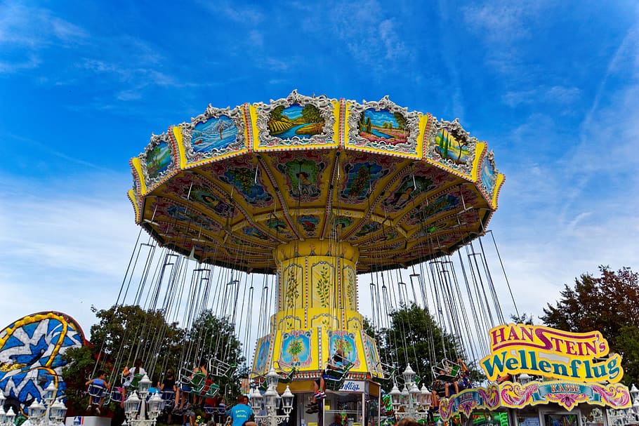 fair, folk festival, rides, year market, colorful, carnies, kettenkarussel, amusement park, float, high