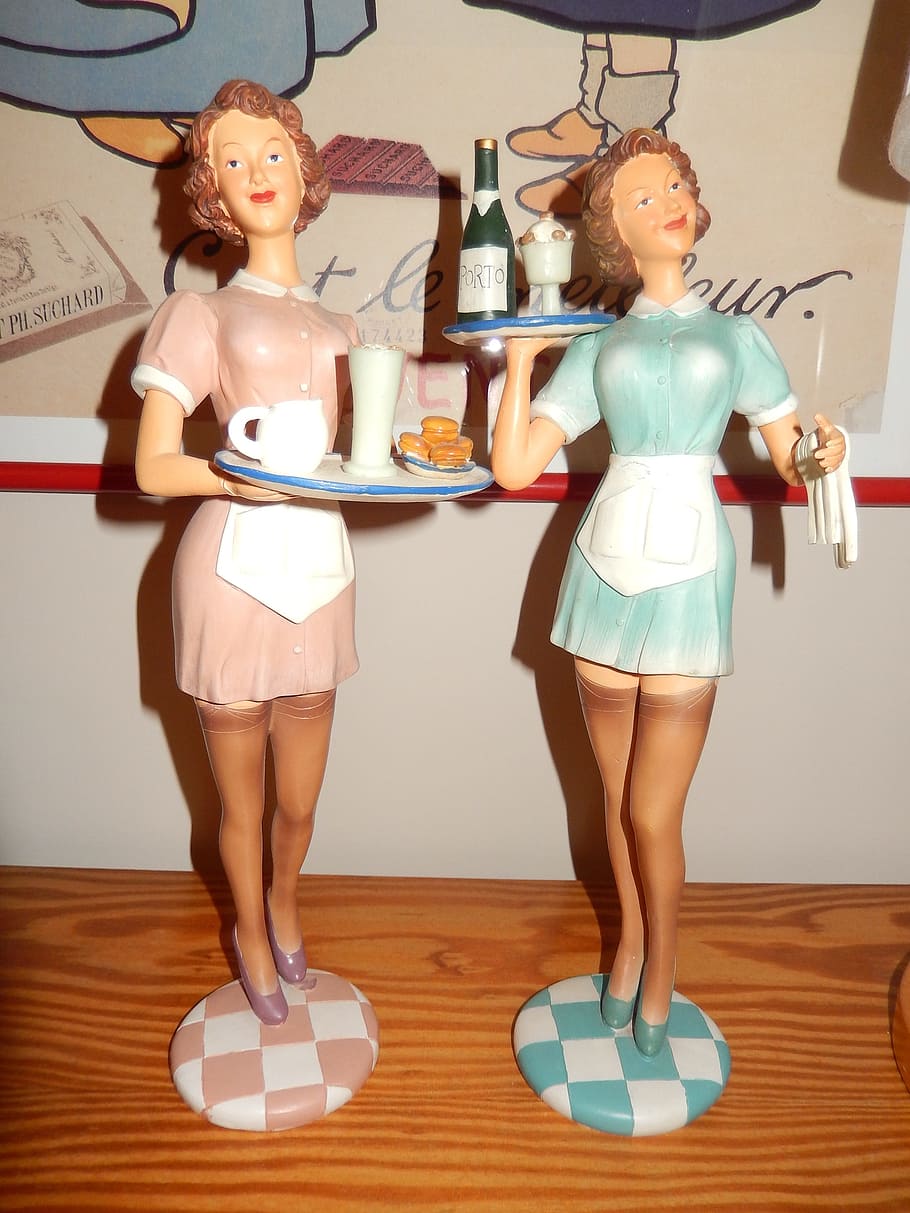 Waitress, Statuettes, Retro, 1950, figure, only women, indoors, standing, one woman only, full length