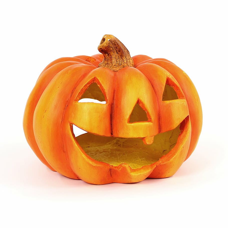orange jack-'o-lantern, pumpkin, helloween, deco, decoration, decorative items, decorative, garden, halloween, food