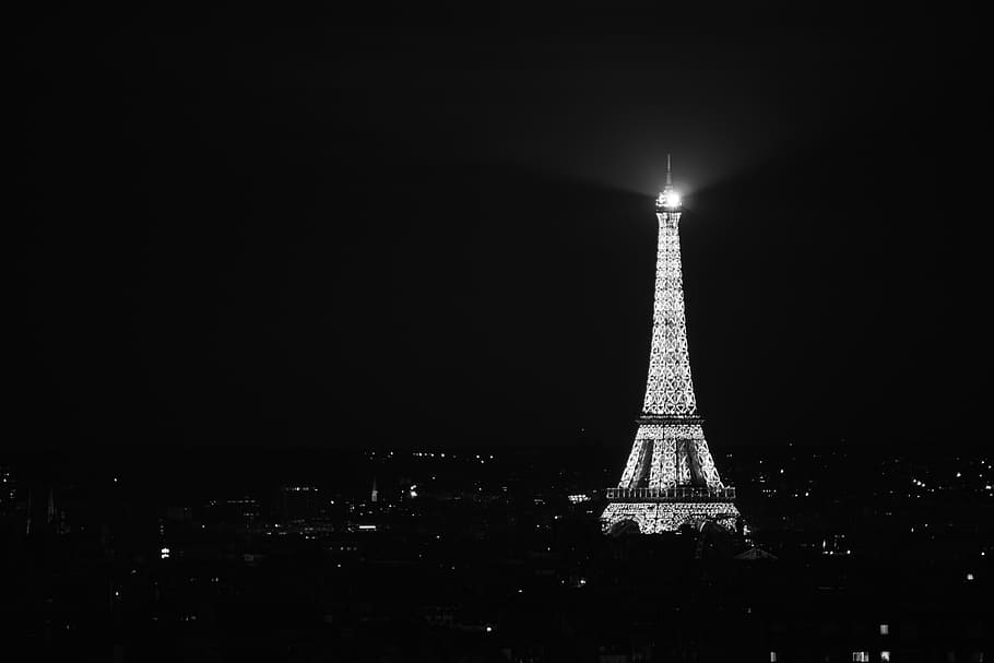 grayscale photography, light, night, lighting, paris, france, lights, tourism, architecture, eiffel Tower