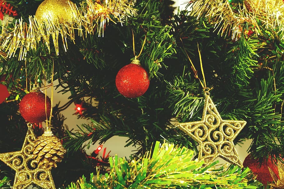 shot, christmas tree decorations, Closeup, Christmas tree, decorations, various, christmas, xmas, decoration, tree