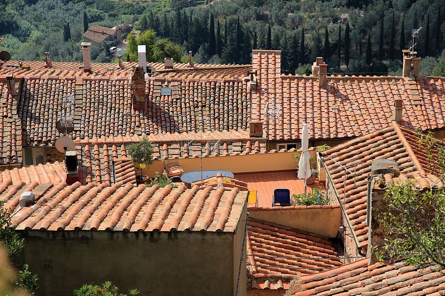 Tijolo, Telhado, telhados, vermelho, arquitetura, telhado de casa, terraço, mediterrâneo, ao ar livre, dia