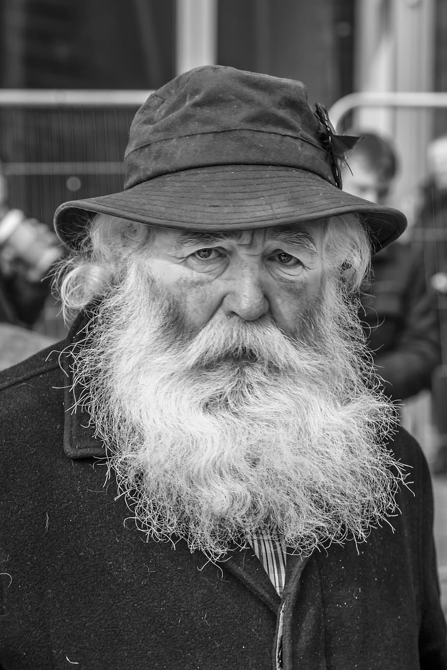 b w, man, old, beard, people, outdoor, character, hat, real people, one person
