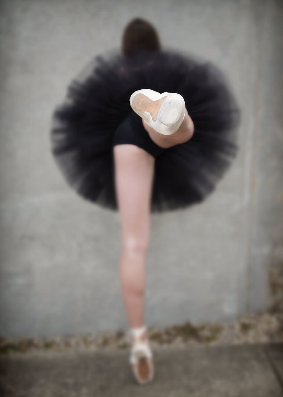 woman, wearing, black, tutu skirt, performing, ballet dance, ballerina, blurred, dancer, girl