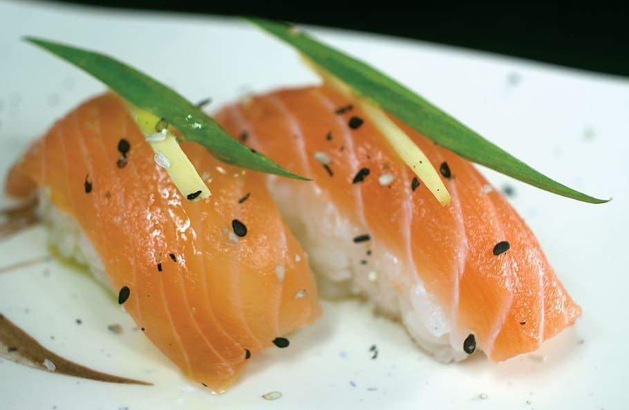 niguiri, salmon, japanese food, oriental, sushi, food, freshness, seafood, food and drink, wellbeing